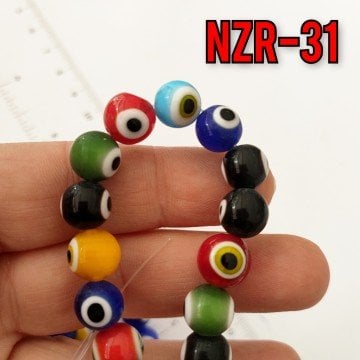 NZR-31 Karışık Renk Yuvarlak Dizi Nazar Boncuğu 10 mm