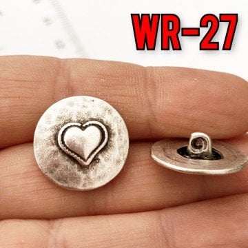 WR-27 Gümüş Kaplama Kalpli Wrap Düğmesi 20 mm