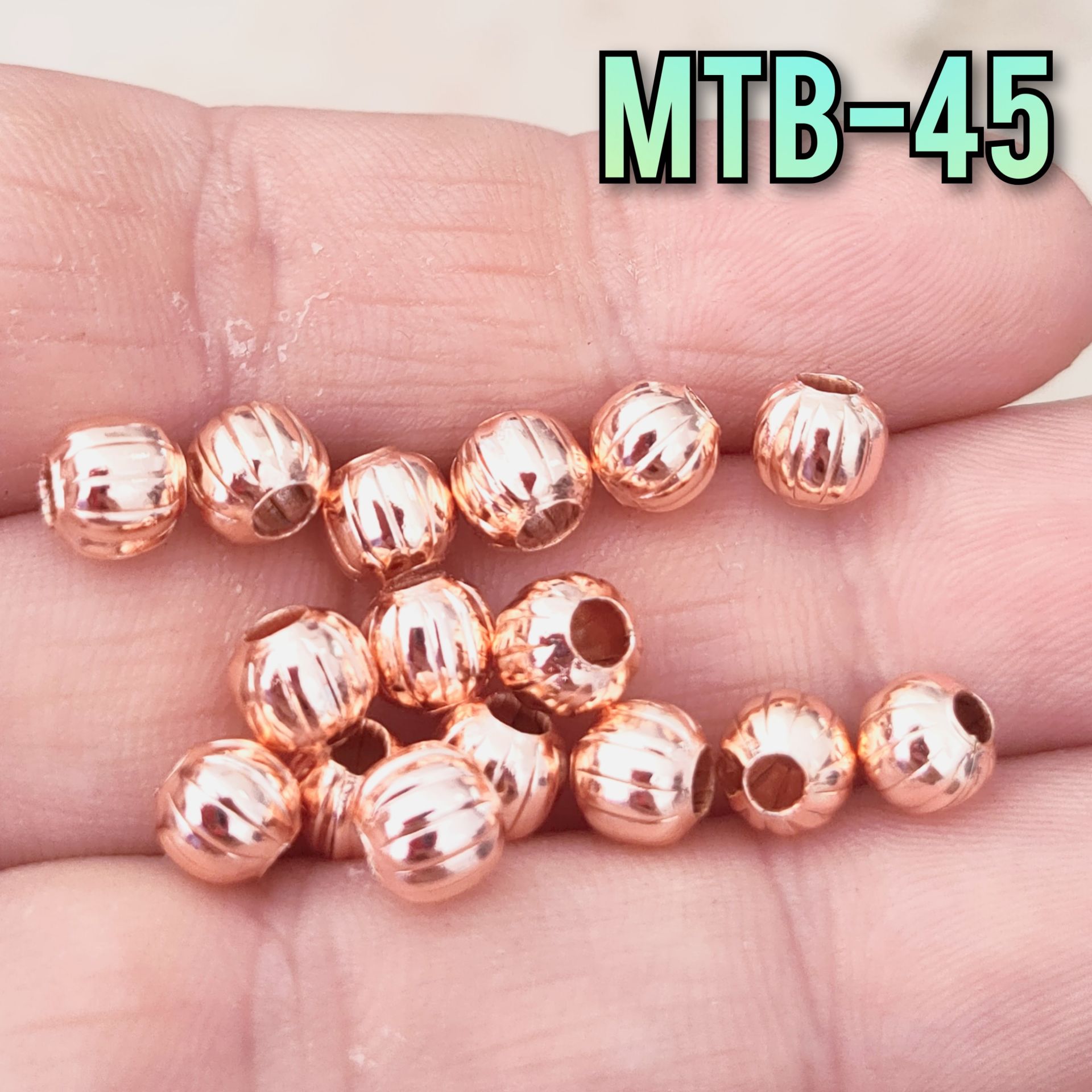 MTB-45 Rose Kaplama Çizgili Metal Boncuk 6 mm