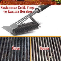 Izgara Temizleme Fırçası | Kazımalı Paslanmaz Barbekü Mangal Izgara Fırçası