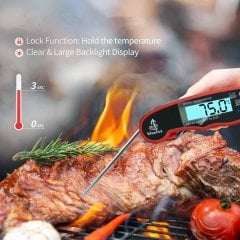 Bluefox Pişirme Termometresi, Dijital Anında Okunan Yemek Termometresi, Et Termometresi, Katlanabilir Problu Mutfak Termometresi, Arkadan Aydınlatmalı LCD Ekran, Barbekü için Otomatik Açma / Kapama, Izgara, Kızartma (Kırmızı)