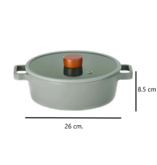FIKA GLASS LID ALUMINUM SHALLOW COOKER 26CM GRAY