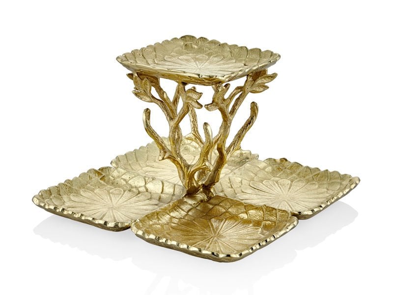 LAMEDORE FLOWER GOLD 2Lİ KARE KEK STANDI