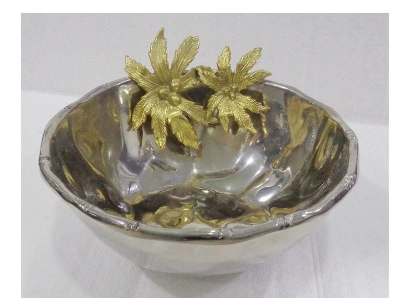 Palma Gold Cıcekli Silver Yuvarlak Kase 30.5*29*16.5 cm