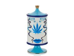 BLUE EYE MAVİ BYZ YAPRAK DETAYLI KAPAKLI VAZO 11.2*11.2*24.8CM