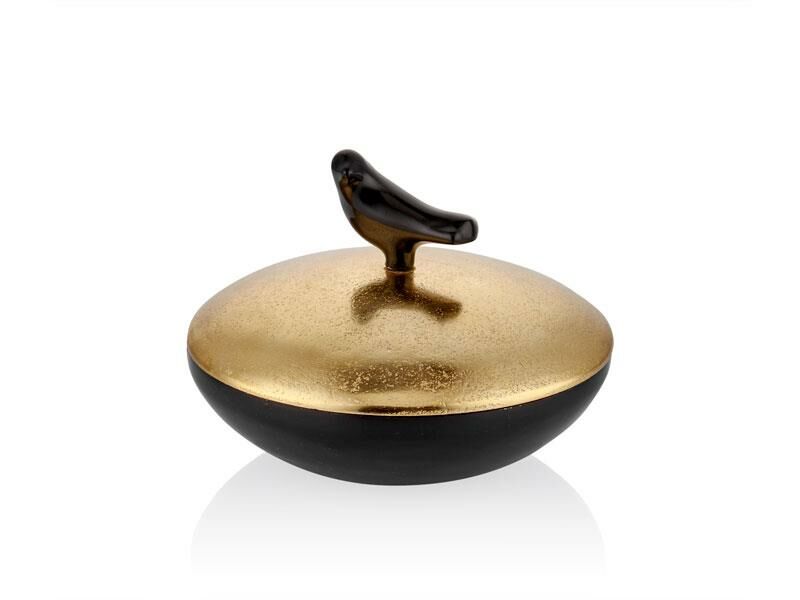 Love Bird Serisi Siyah Üstü Gold Yuvarlak Kutu15*15*11cm