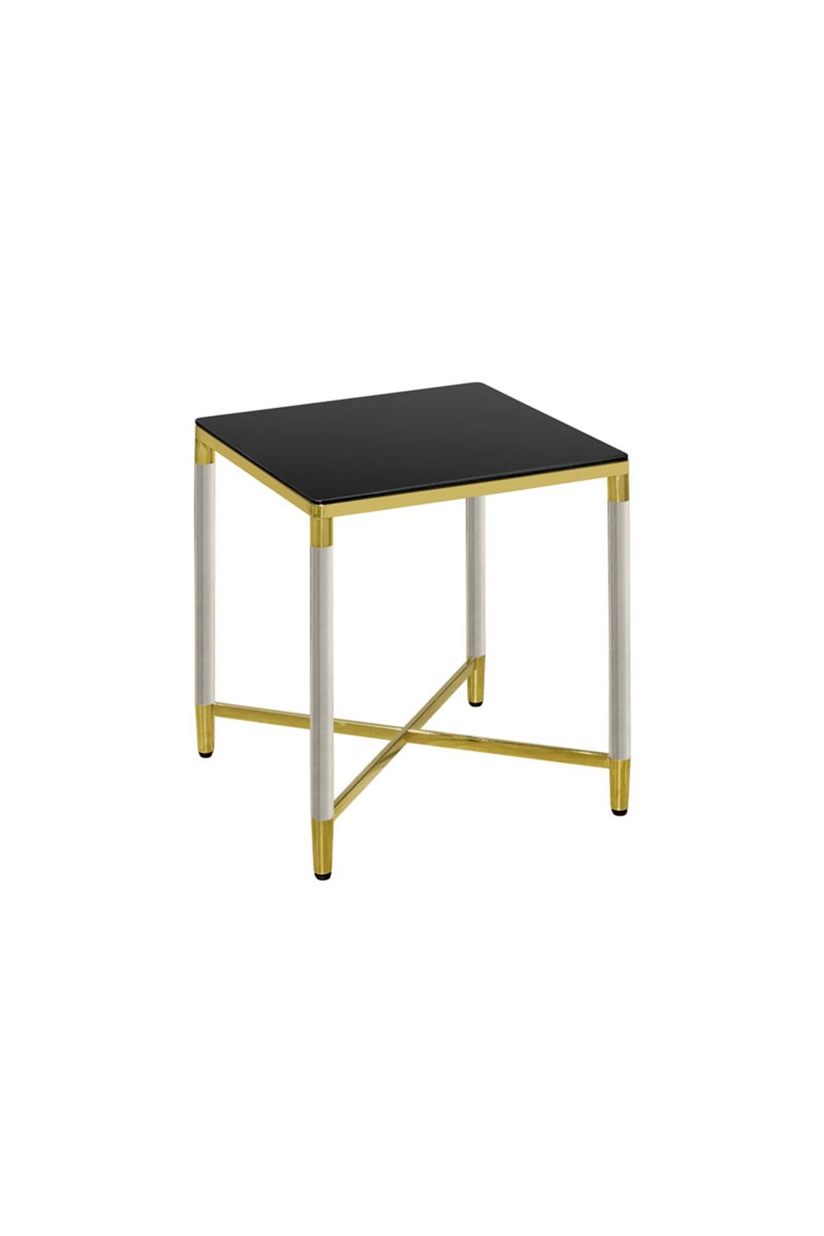 ALVA SQUARE SIDE TABLE WITH GOLD BLACK GLASS 50X53 CM