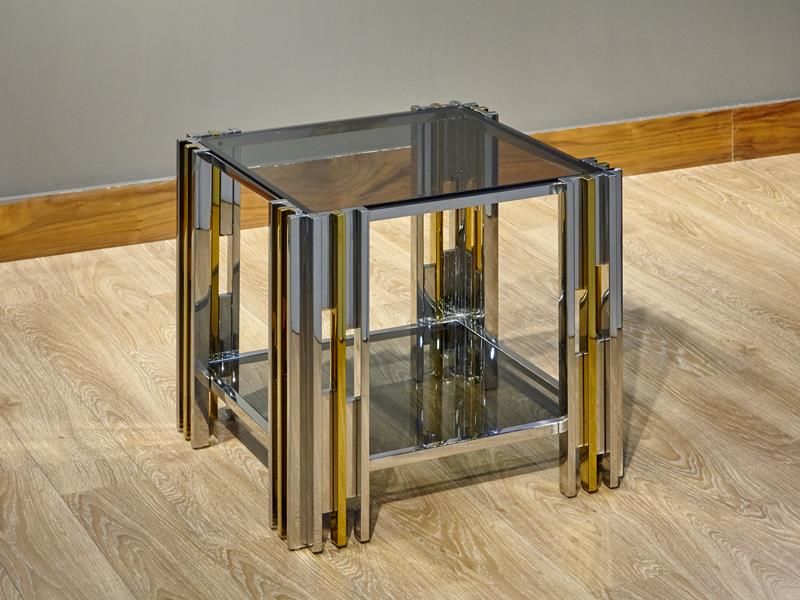Waller Yan Sehpa Silver Gold Çift Camlı 50*53 Cm