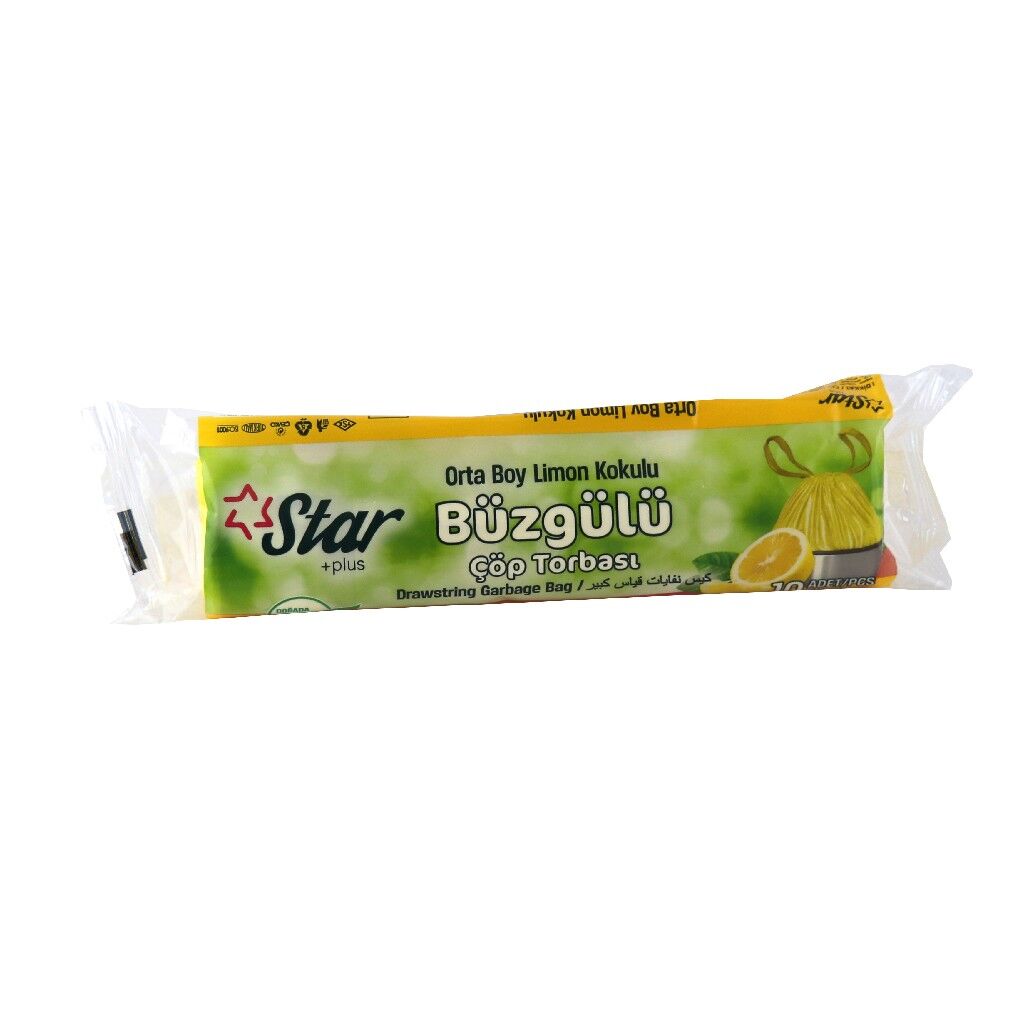 STAR PLUS BÜZGÜLÜ ORTA ÇÖP POŞETİ  LİMON KOD:501 55*60 10LU