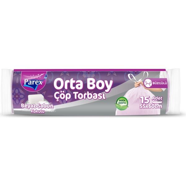 PAREX BÜZGÜLÜ ÇÖP TORBASI ORTA BEYAZ SABUN 15 AD(55X60)