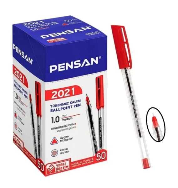 PENSAN ŞEFFAF ÜÇGEN KIRMIZI TÜKENMEZ KALEM 2021