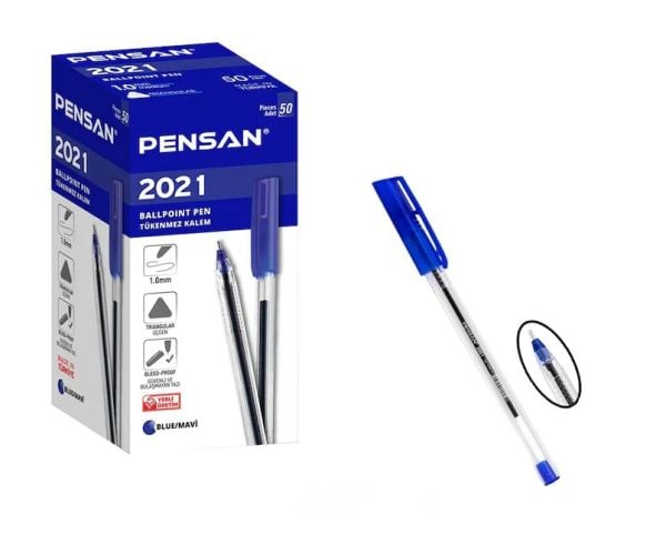 PENSAN ŞEFFAF ÜÇGEN 1 MM MAVİ TÜKENMEZ KALEM 2021