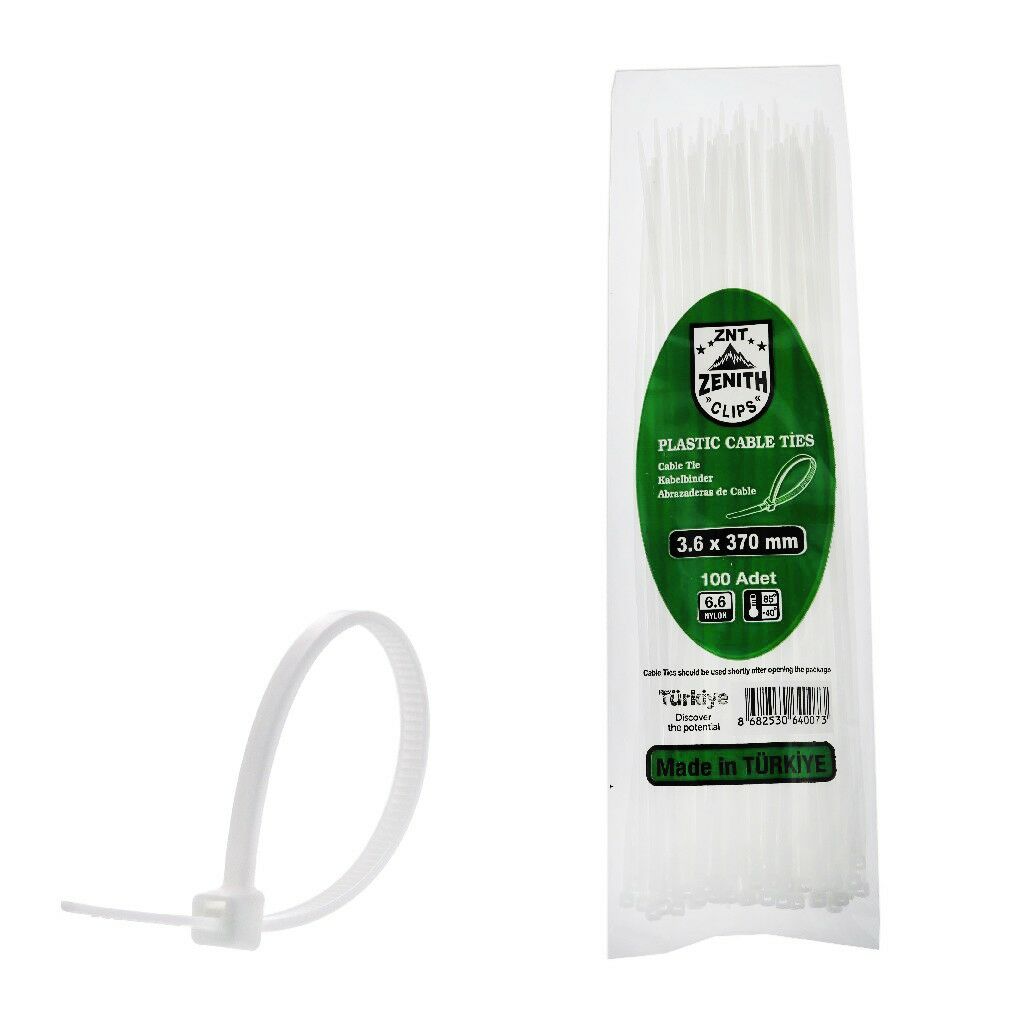 ZENITH KABLO BAĞI & CIRT KELEPÇE 3,6*370 MM BEYAZ PK:100