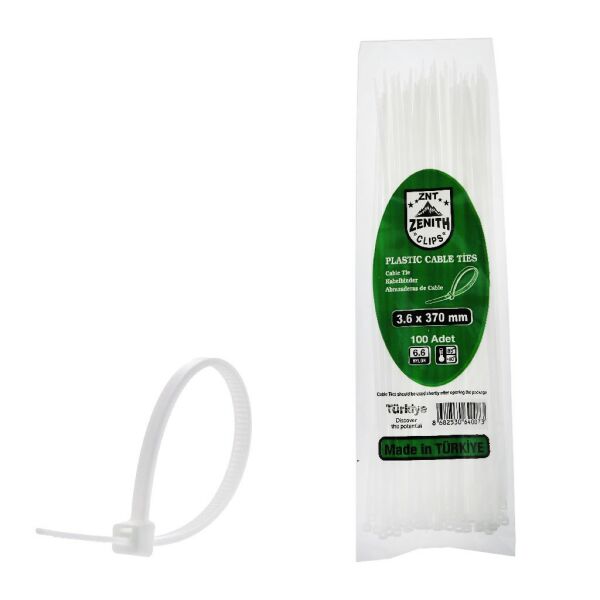 ZENITH KABLO BAĞI & CIRT KELEPÇE 3,6*370 MM BEYAZ PK:100