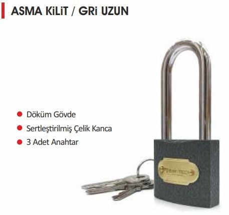 BAY-TEC ASMA KİLİT GRİ UZUN 50 MM MK2329