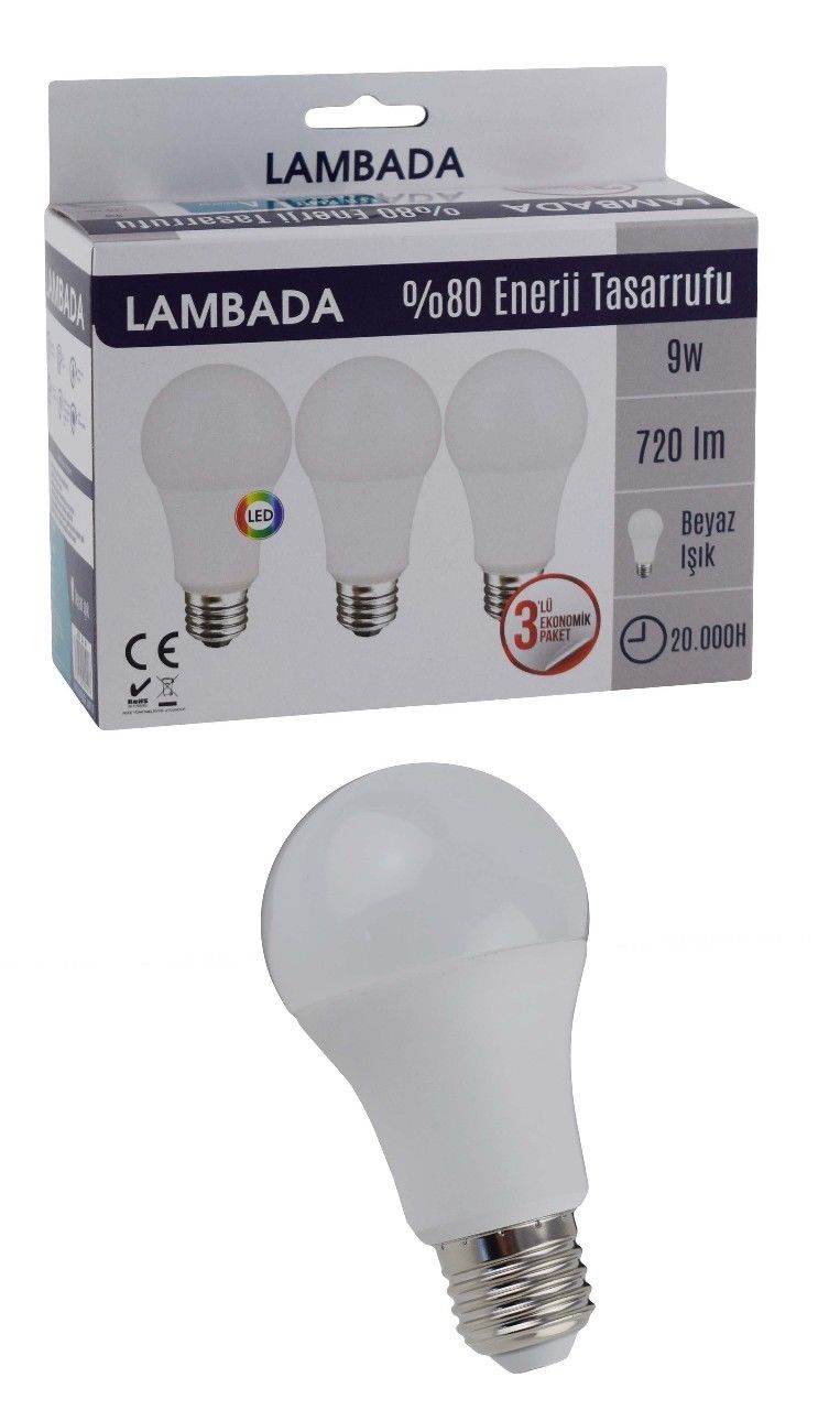 LAMBADA 8,5-9 W E27 AMPUL LED BEYAZ 3 LÜ SET 050 04 40