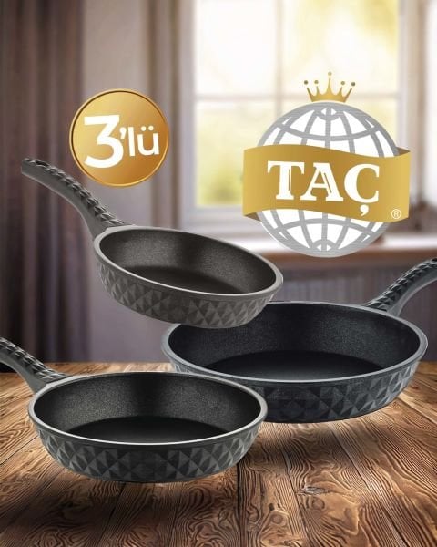 TAÇ BELLA DÖKÜM 3 LÜ TAVA SET SİYAH 20-24-28 CM 8066