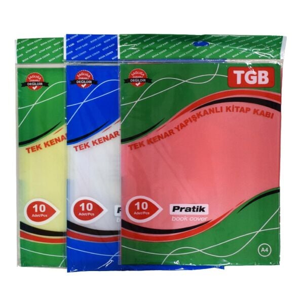 TGB TEK KENAR YAPIŞKANLI ŞEFFAF-RENKLİ  KİTAP KABI 10 LU