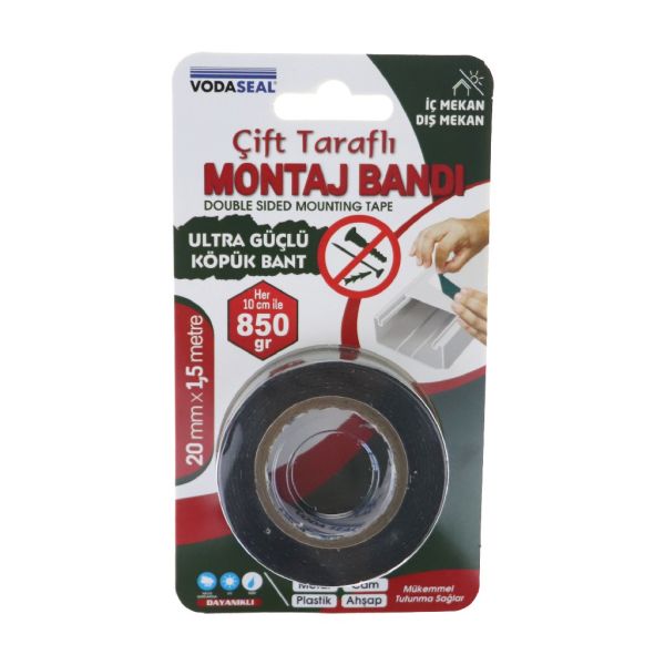VODASEAL ÇİFT TARAFLI MONTAJ BANDI GRİ 20MM*1,5MT KMB2015