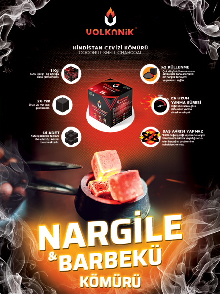 VOLKANİK NARGİLE KÖMÜRÜ HİNDİSTAN CEVİZİ 26MM 1 KG