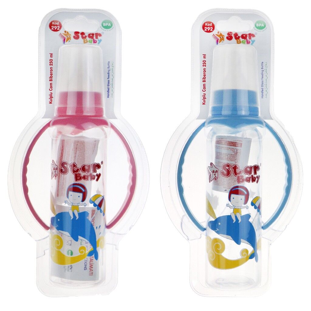 STAR 250 ML KULPLU DESENLİ CAM BİBERON KOD:292