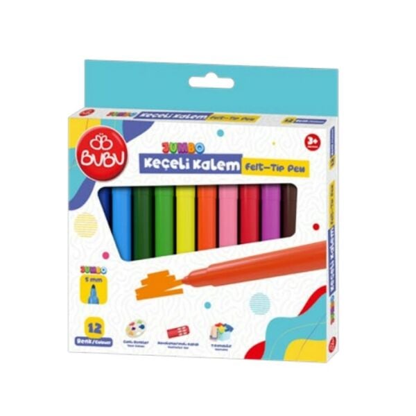 BU-BU JUMBO KEÇELİ KALEM 5MM. KARTON KUTU 12 RENK KEC003
