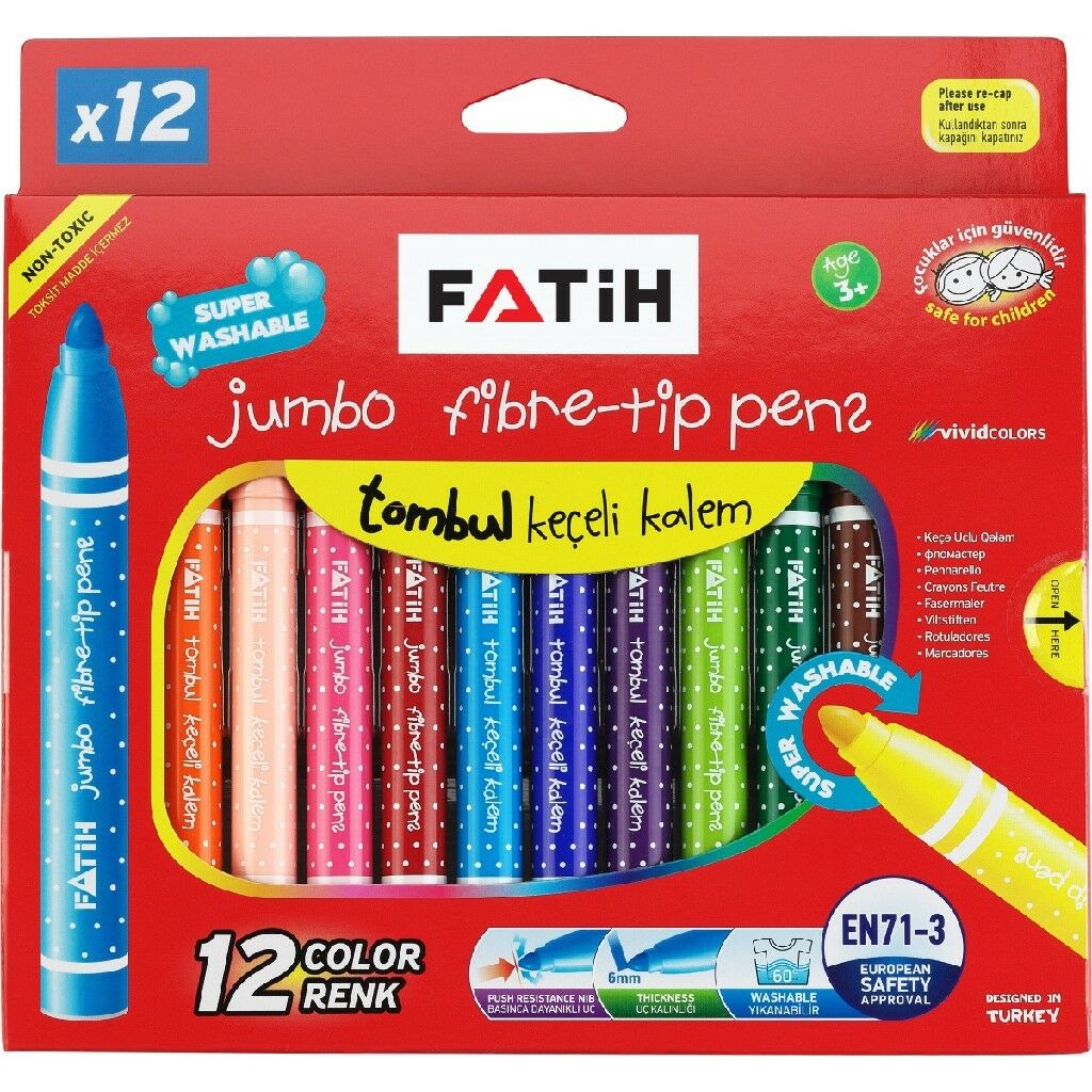 FATİH YIKANABİLİR JUMBO KEÇELİ BOYA KALEMİ 12 Lİ