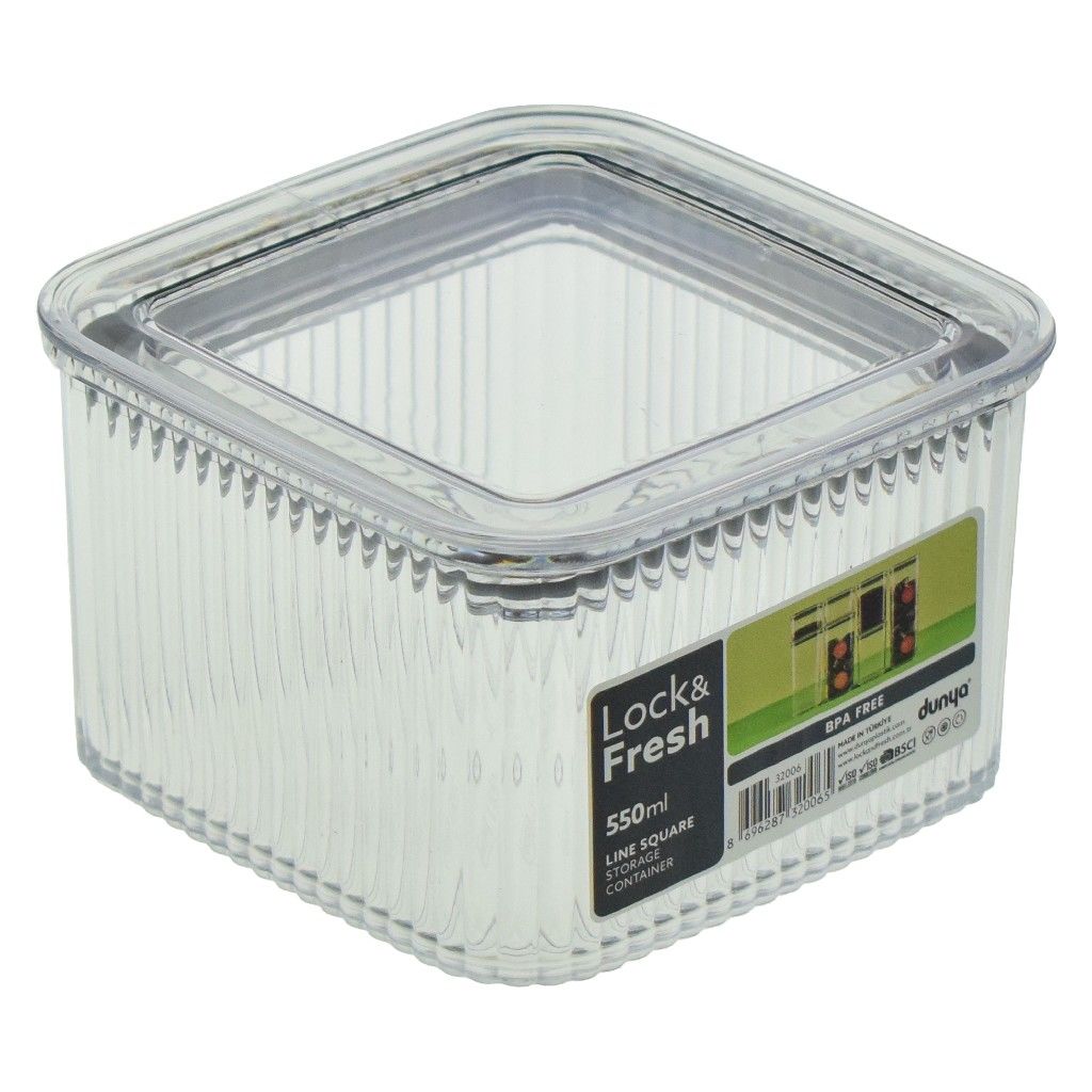 DÜNYA PLS ÇİZGİ DESENLİ KARE SAKLAMA KABI 550ML 32006