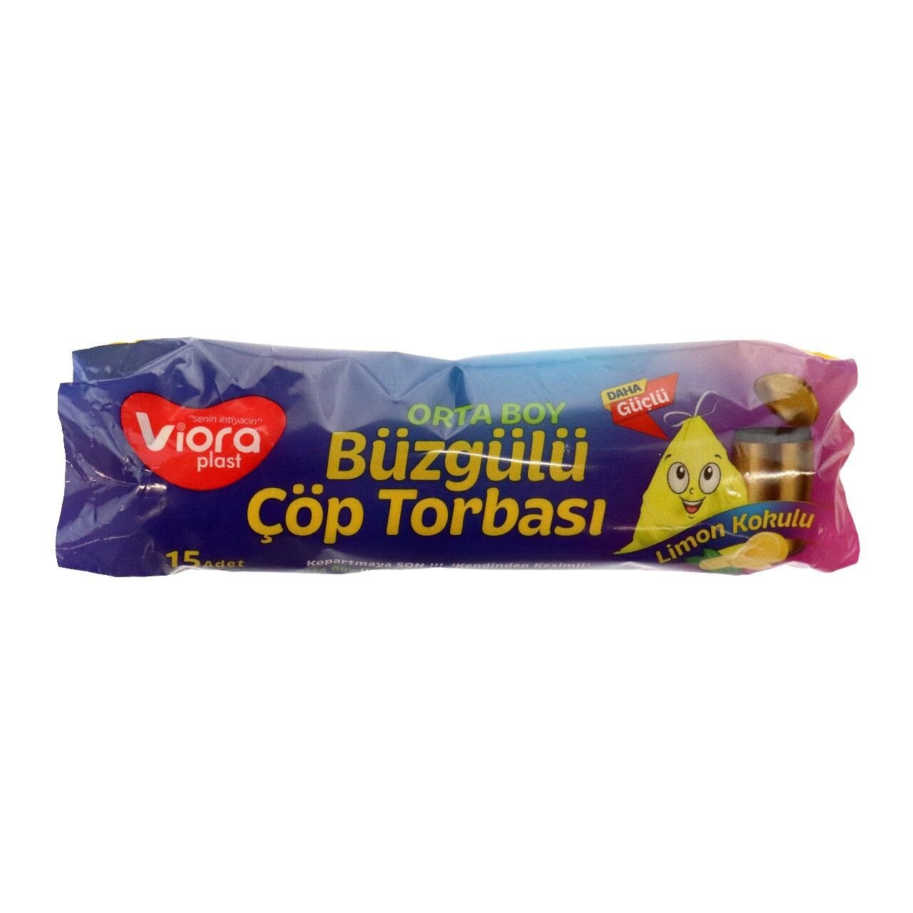 VİORA BÜZGÜLÜ KOKULU ORTA BOY LİMON ÇÖP POŞETİ 15 AD. VRP-121