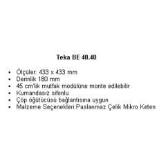 Teka BE 40*40 Tezgah Altı Evye