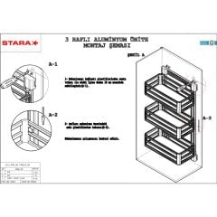 Starax 6271/A 3 Raflı Alüminyum Ünite Sol