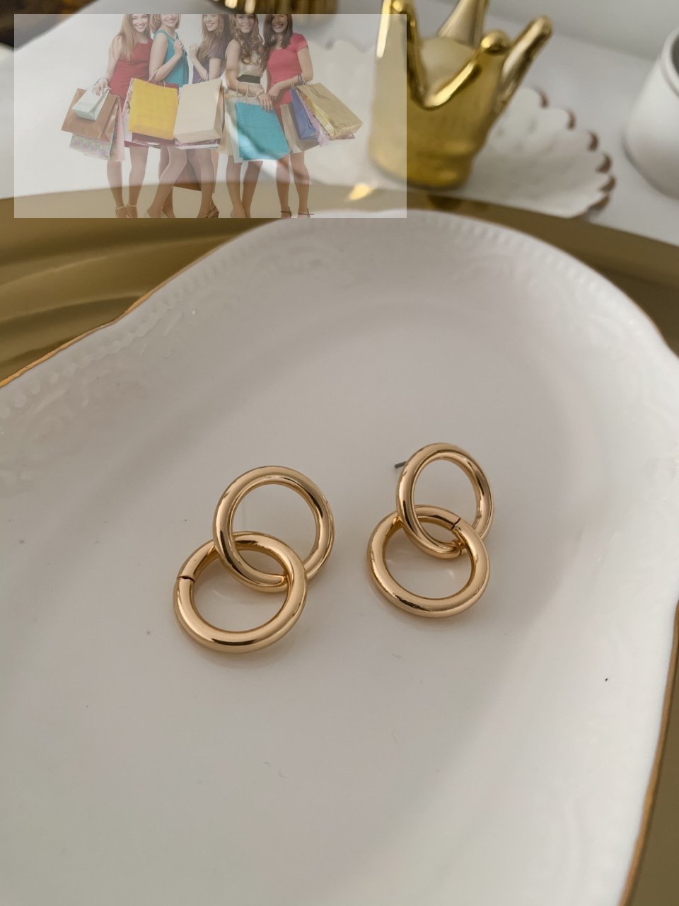 Gold İkili Geçmeli Boru Halka Küpe