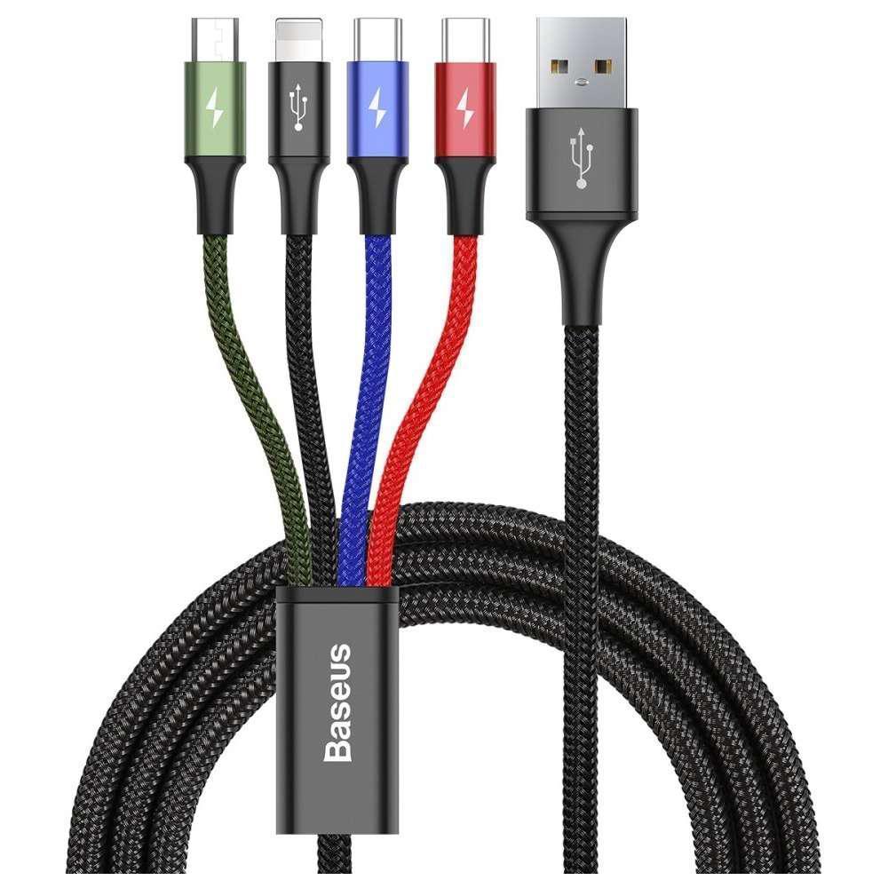 Baseus Rapid Serisi 3.5A 4in1 Lightning Micro Usb 2X Type-C Hızlı Şarj Kablosu 1.2 Metre