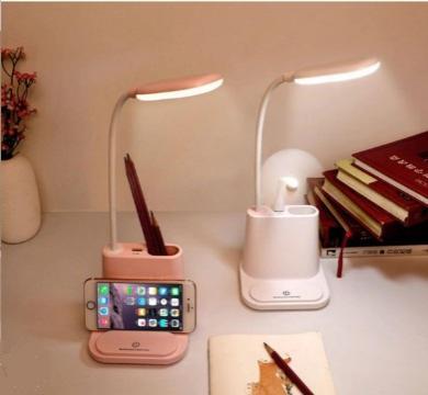 Şarjlı Masa Lambası Kalemlik Fanlı Telefon Tutuculu Not Yazılabilen Taban Pembe