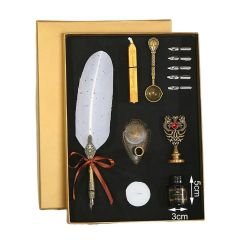 Retro Tüylü Divit Kalem Seti Özel Kutulu Orjinal Divit Kalem Mürekkep Hokka Dolma Kalem Seti