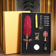 Retro Tüylü Divit Kalem Seti Özel Kutulu Orjinal Divit Kalem Mürekkep Hokka Dolma Kalem Seti