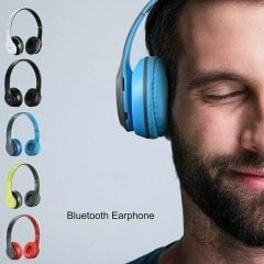 P47 Wireless Bluetooth 5.0+EDR Kablosuz Kulaklık Extra Güçlü Bass Hafıza Kart Girişli mavi