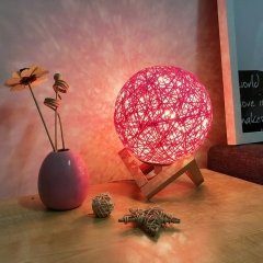 Rattan Ay Işığı Küre Yansıtmalı Masa Lambası Pembe