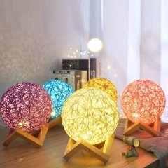 Rattan Ay Işığı Küre Yansıtmalı Masa Lambası Pembe