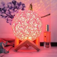 Rattan Ay Işığı Küre Yansıtmalı Masa Lambası Pembe