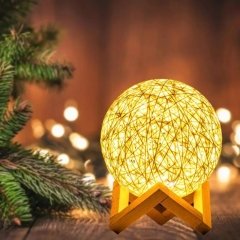 Rattan Ay Işığı Küre Yansıtmalı Masa Lambası Pembe