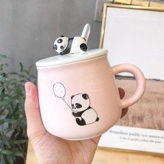 Panda Tasarım Kapaklı Kupa Bardak Sarı