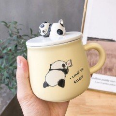 Panda Tasarım Kapaklı Kupa Bardak Sarı