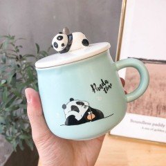 Panda Tasarım Kapaklı Kupa Bardak Sarı