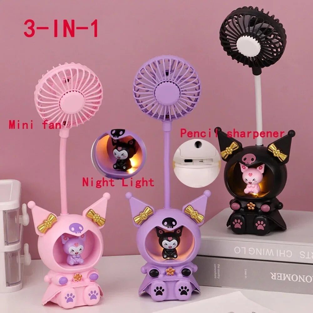 Sanrio Kuromi Şarjlı Fan Lamba Açacaklı Kuromi Masaüstü Fan Gece Lambası