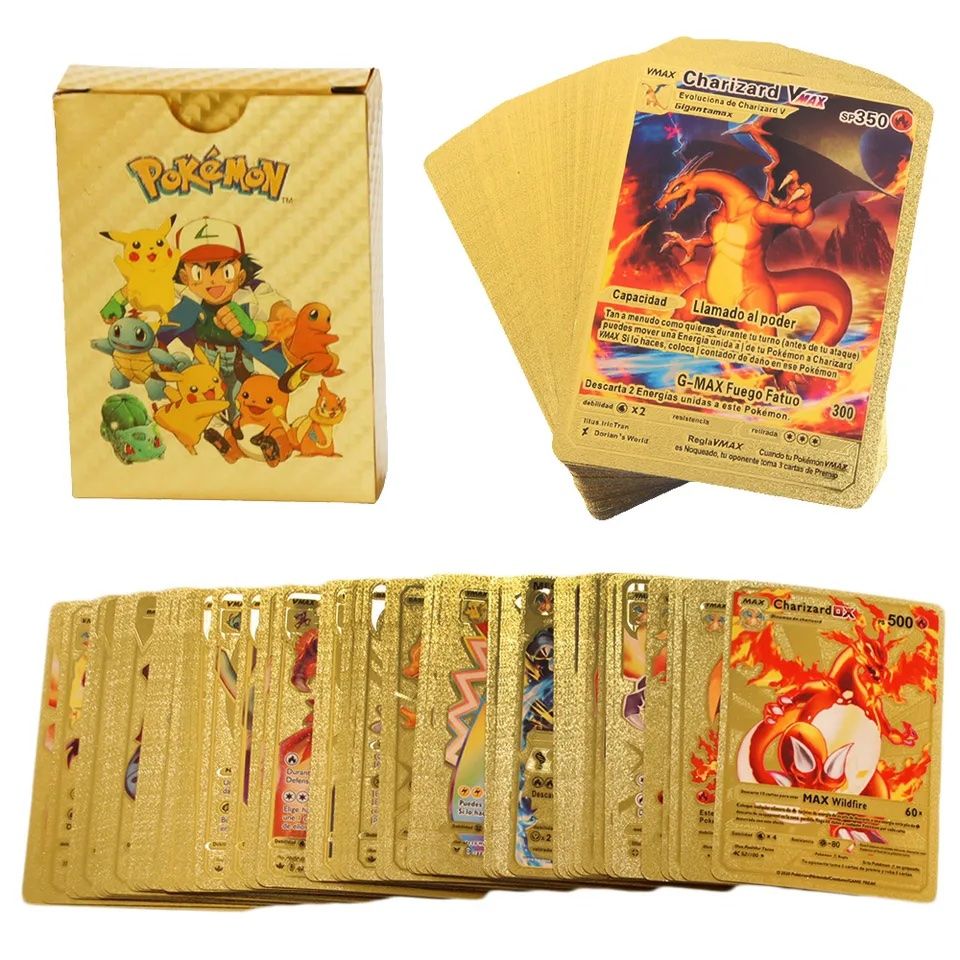Pokemon Vmax Oyun Kartı 55 Adet Kabartma Card Fosforlu Gold Pokemon Kartları