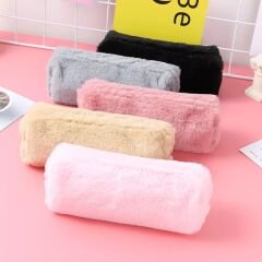 Gri Peluş Kalemlik El Çantası Cüzdan Peluş Tüylü Kalem Kutusu