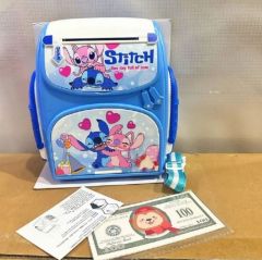 Stitch Parmak İzli Şifreli Otomatik Kağıt Para Alan Atm Kasa Kumbara Stitch Okul Çantası