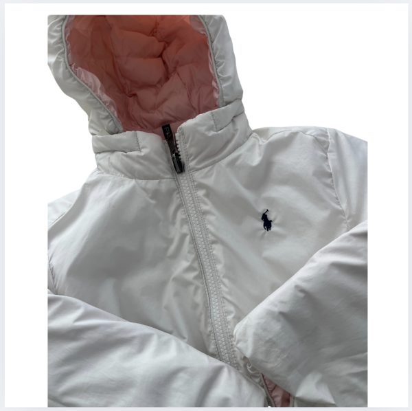 Ralph Lauren Pembe beyaz çift taraflı kapşonu çıkabilen mont 5 yaş