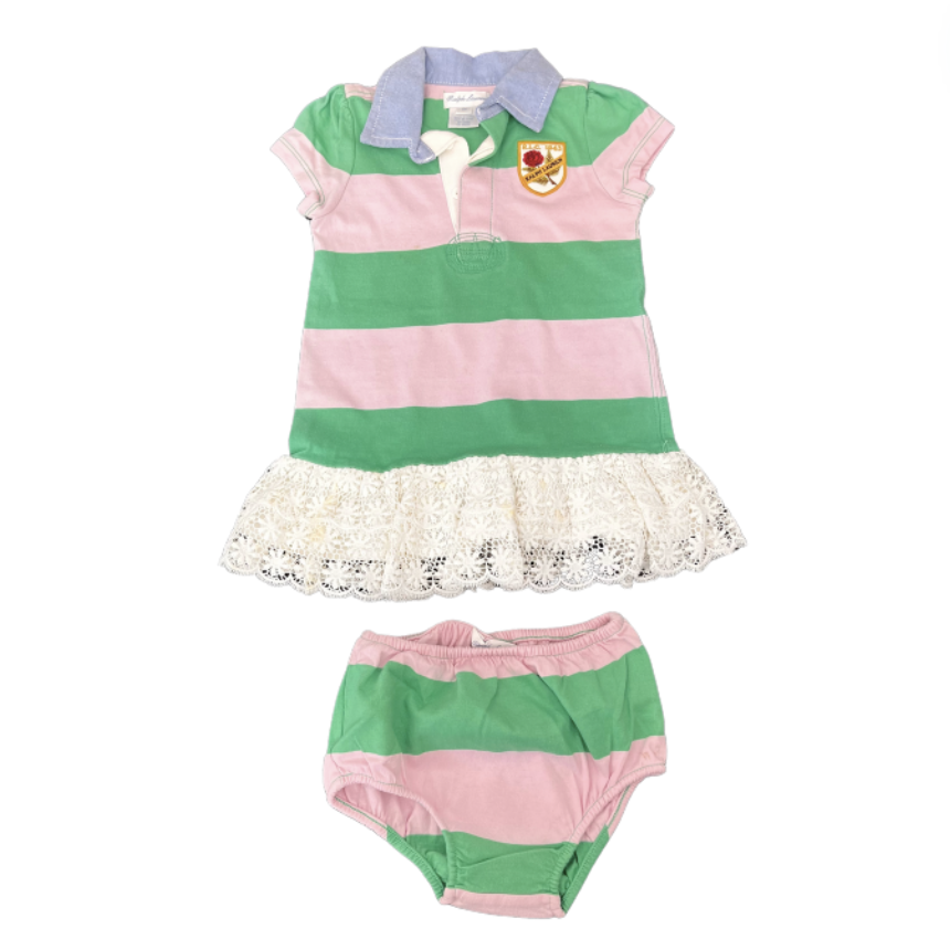 Ralph Lauren Pembe yeşil Elbise 12 Ay